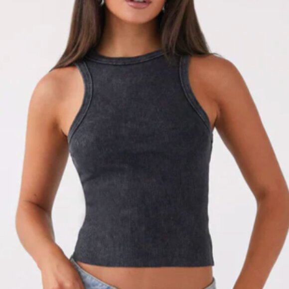 Peppermayo Carmena Ribbed Tank Top, Charcoal Acid Wash, Medium, SOLD OUT ONLINE - Picture 2 of 6